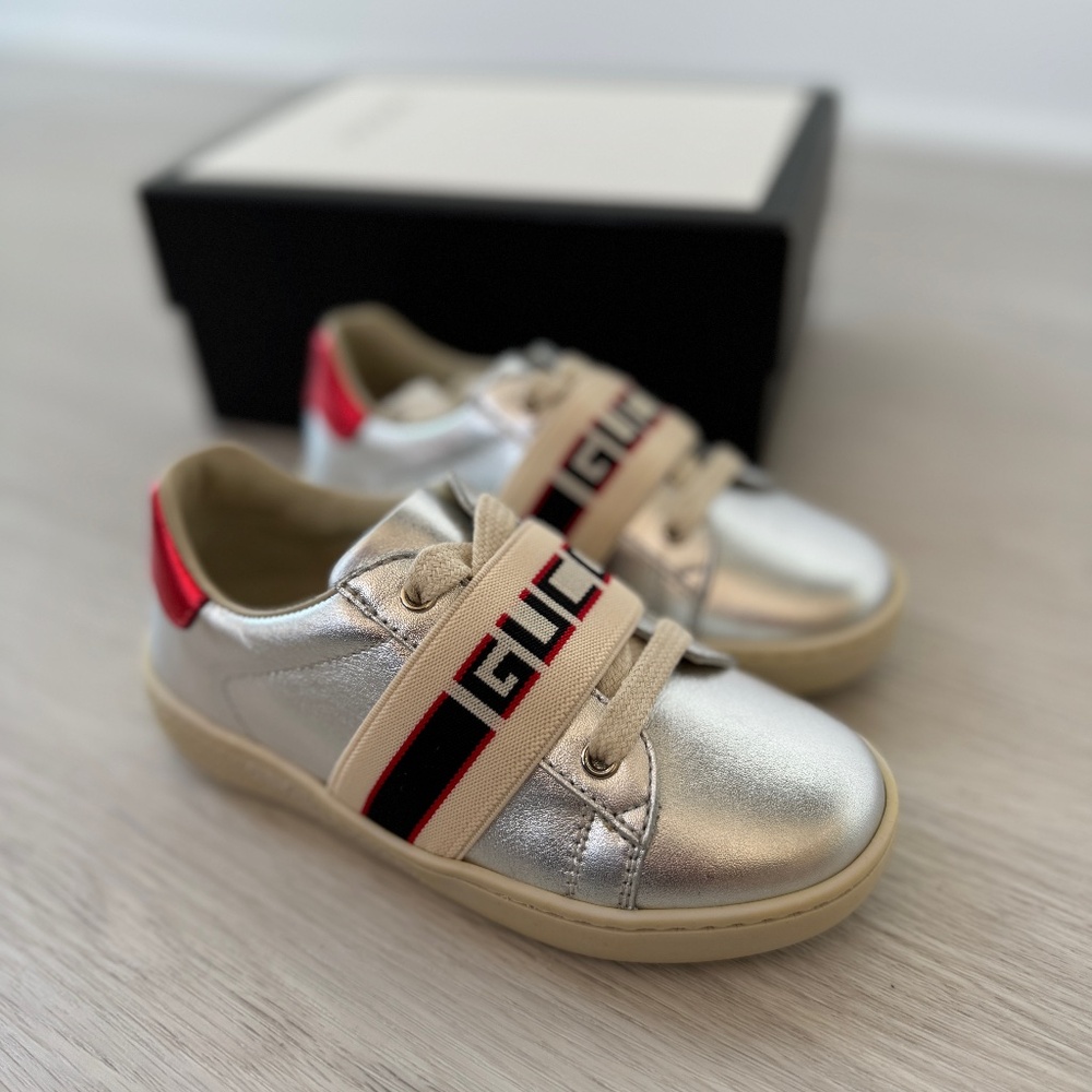 GUCCI  Ace Toddler Sneakers Silver/Red